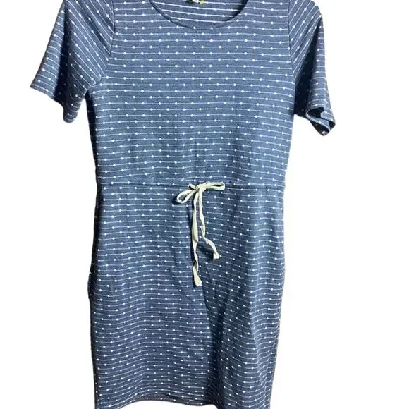 Polagram Dresses | Polagram Women's Navy Blue Dot Drawstring Midi Dress Size S Short Sleeve Casual | Color: Blue | Size: S | Rescued_Pieces's Closet